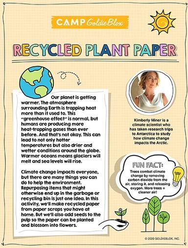 Recycled Plant Paper Learning Worksheet Goldieblox