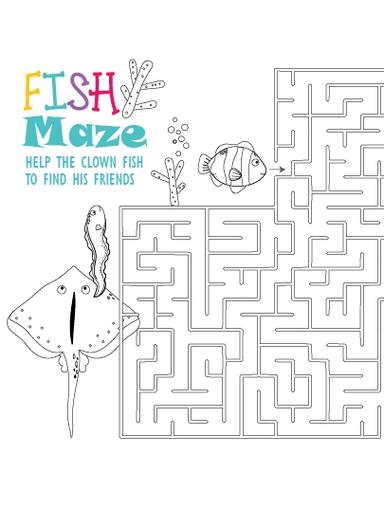 HP Coloring Page Maze Game-Fish