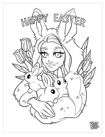 Easter Bunnies Coloring Page by Madie Arts