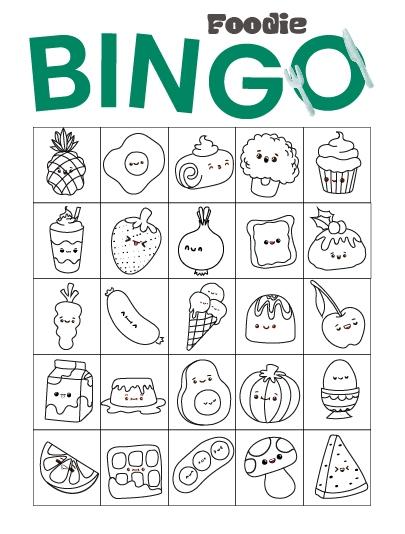 Coloring Page Foodie Bingo Sheet Game