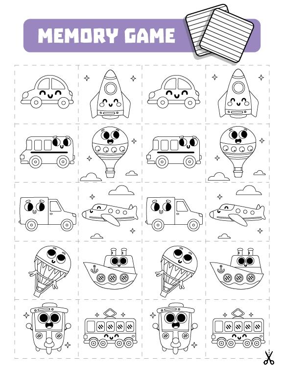 Coloring Page Memory Game-Transport