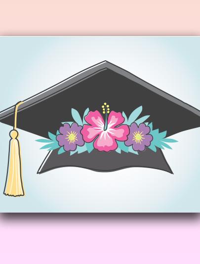 HP Graduation Card - Mortar Board Cap with flowers