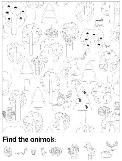 Coloring Page Hidden Object Game-Animals