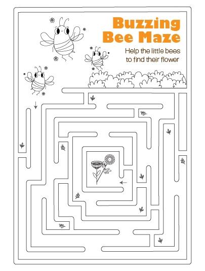 Coloring Page Maze Game-Bees